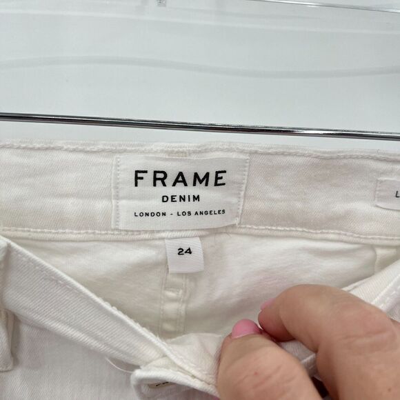 FRAME Le Skinny de Jeanne 24 Flounce Ankle Jeans Raw Edge Hem White Bell Bottom - Picture 6 of 11
